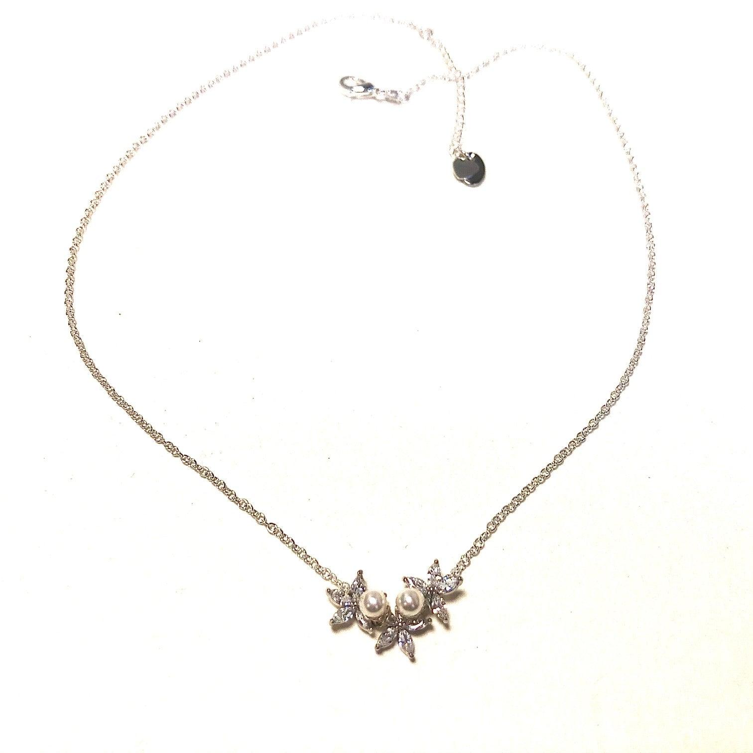 Collier de mariage feuillage zircon et perles