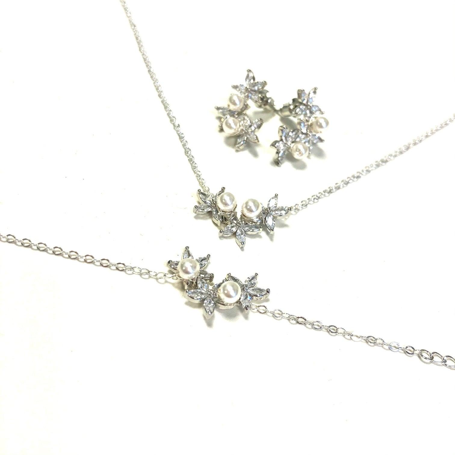 Collier de mariage feuillage zircon et perles