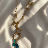 Collier en acier inoxydable maille large et pendentif amovible pampilles vertes émeraudes