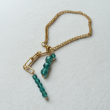 Bracelet double maille en acier, inoxydable et cristaux émeraude