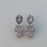 Boucles d'oreilles mariage  zircon avec  goutte trèfle 