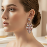 Boucles d'Oreilles Orientales Rose Poudrée et cristal - Collection Luxury