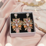 Boucles d'Oreilles Orientales Rose Poudrée et cristal - Collection Luxury