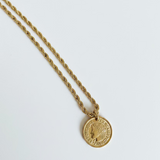 Sautoir Médaille -Louis  Pièce Ancienne – Chaîne Maille Corde Acier Inoxydable Doré | Le Temps d'une Walima