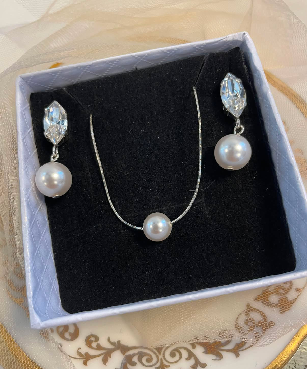 Parure argent 925 et perles et strass 