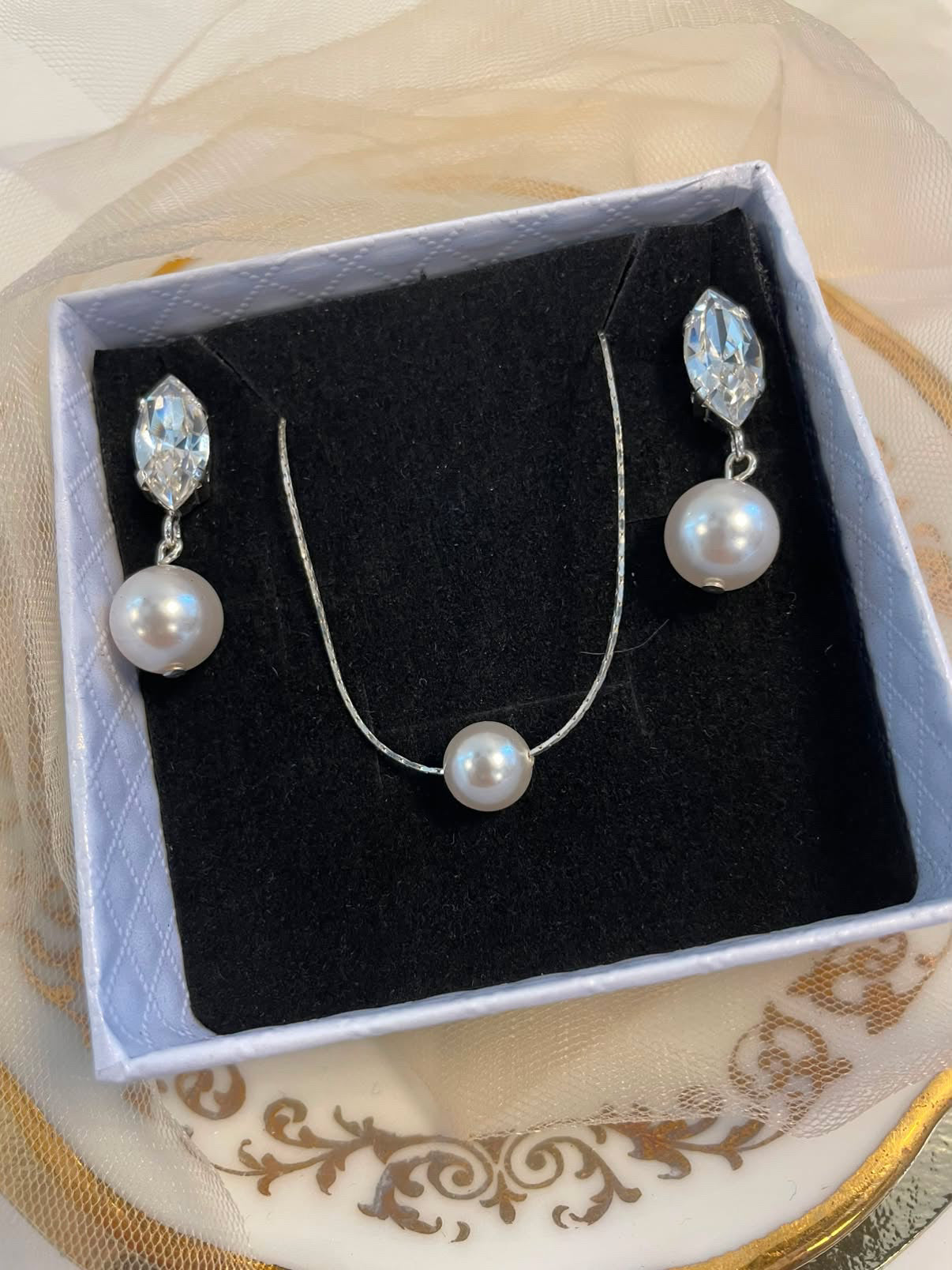 Parure argent 925 et perles et strass 