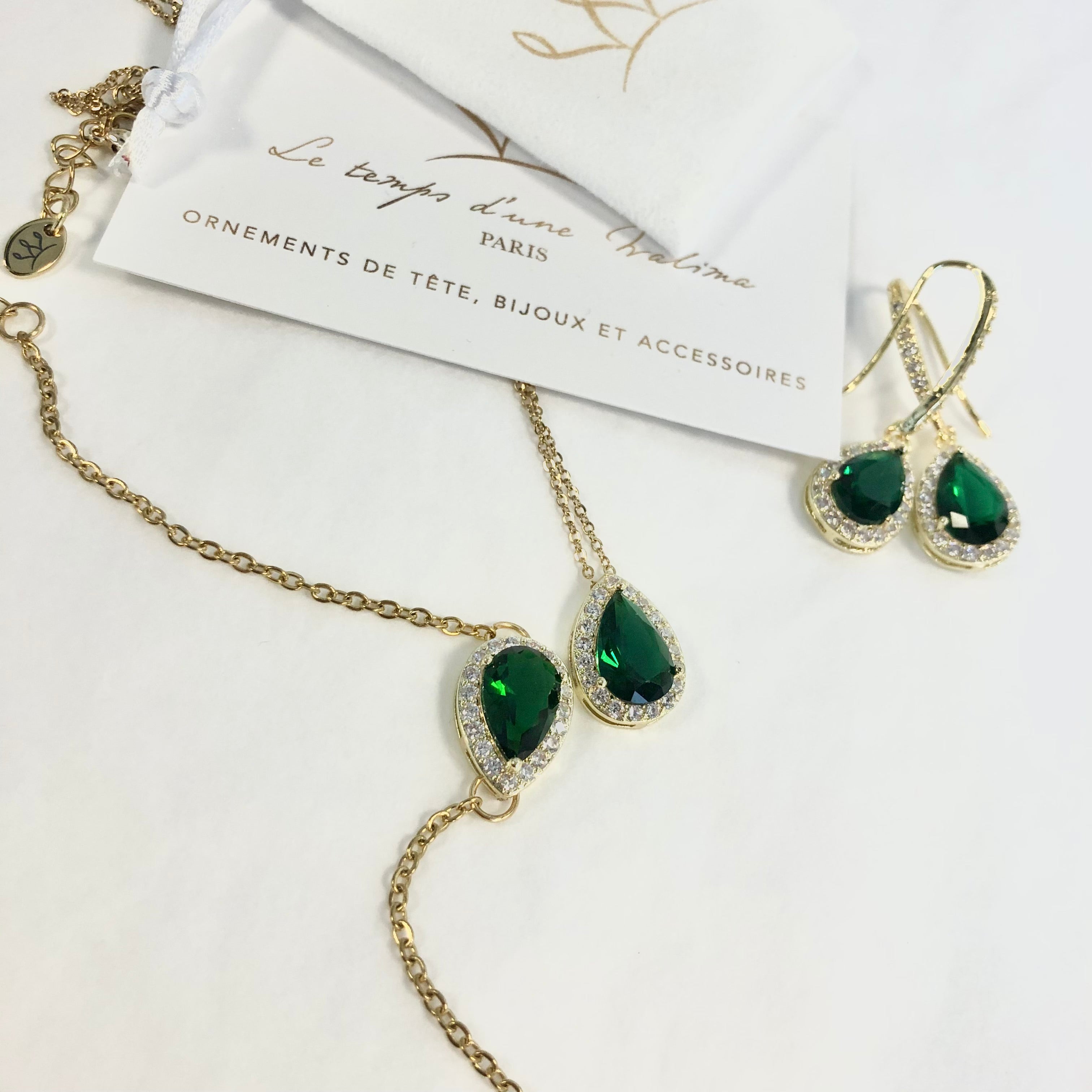 Parure pour coffret  Henné vertes émeraudes et doré mariage oriental