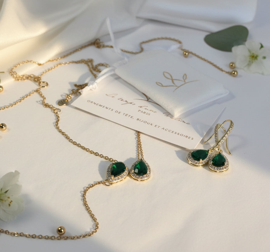 Parure pour coffret  Henné vertes émeraudes et doré mariage oriental