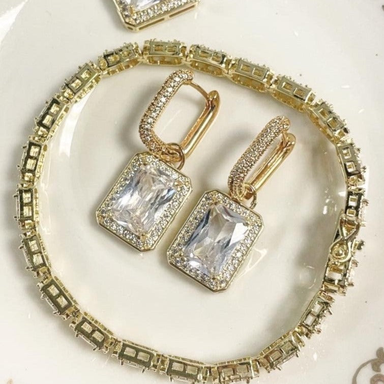 Boucles d'Oreilles en Acier Inoxydable Cubique sertis de zircon 