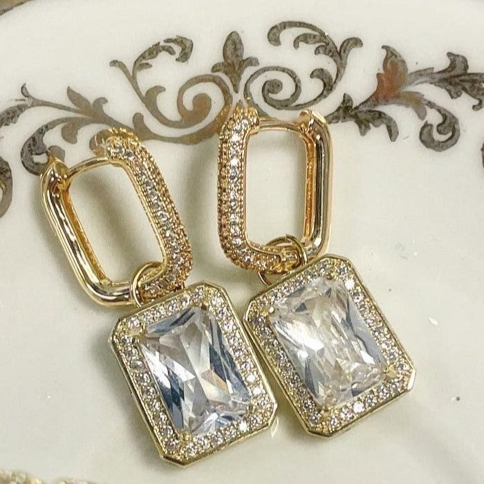 Boucles d'Oreilles en Acier Inoxydable Cubique sertis de zircon 