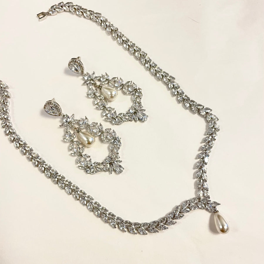 Parure de bijoux Mariage avec Zircons et Perles Goutte - Collection Élégance - Le Temps d'une Walima