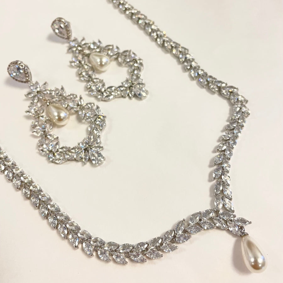 Parure de bijoux Mariage avec Zircons et Perles Goutte - Collection Élégance - Le Temps d'une Walima