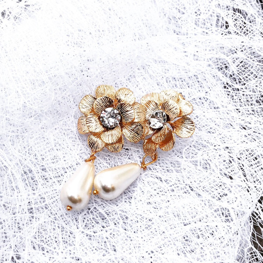 Boucles d'oreilles mariage  dorées et perles