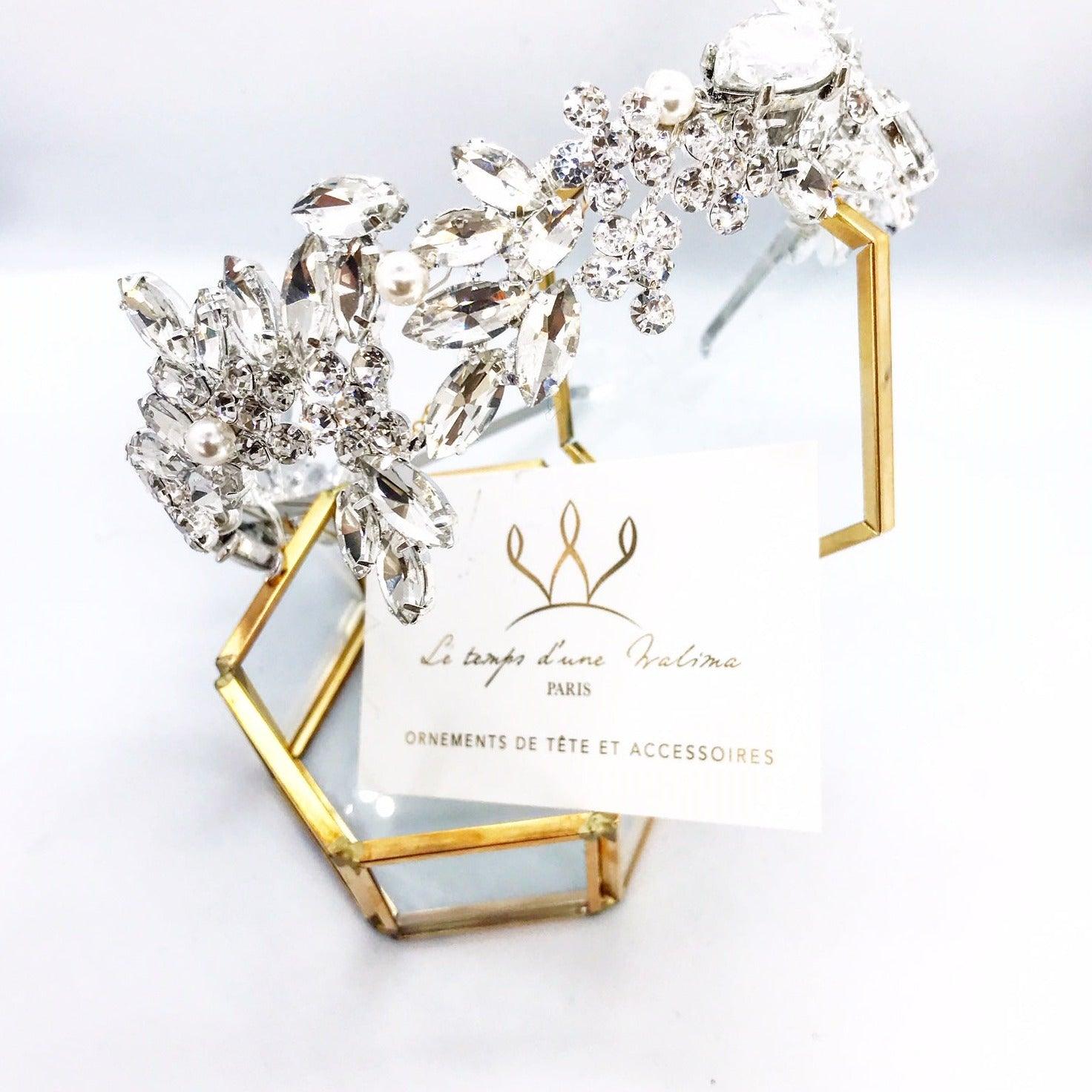 Diadème mariage oriental feuillage en strass et perles Swarovski Iris