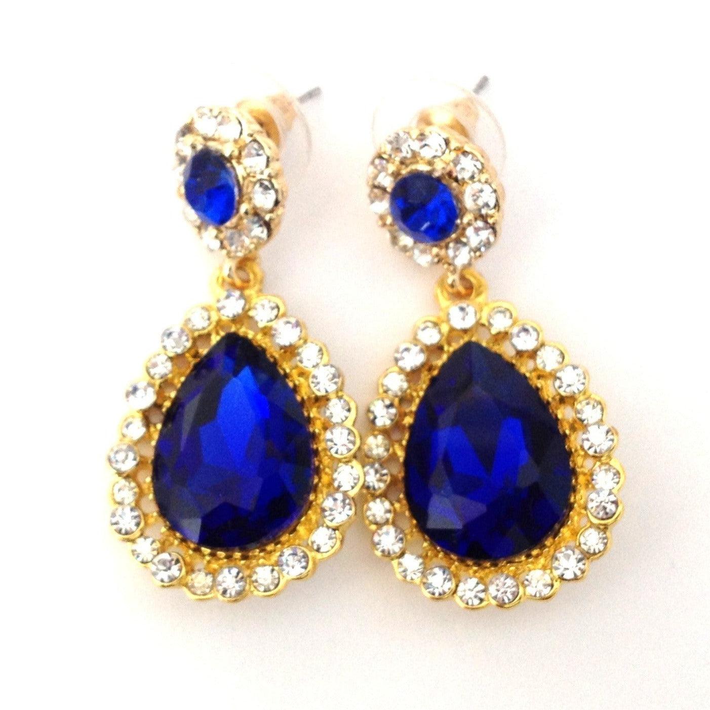 Boucles d'oreilles mariage bleues dorés