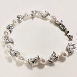 Bracelet de mariage Feuillage en Zircone et perles nacrées blanches