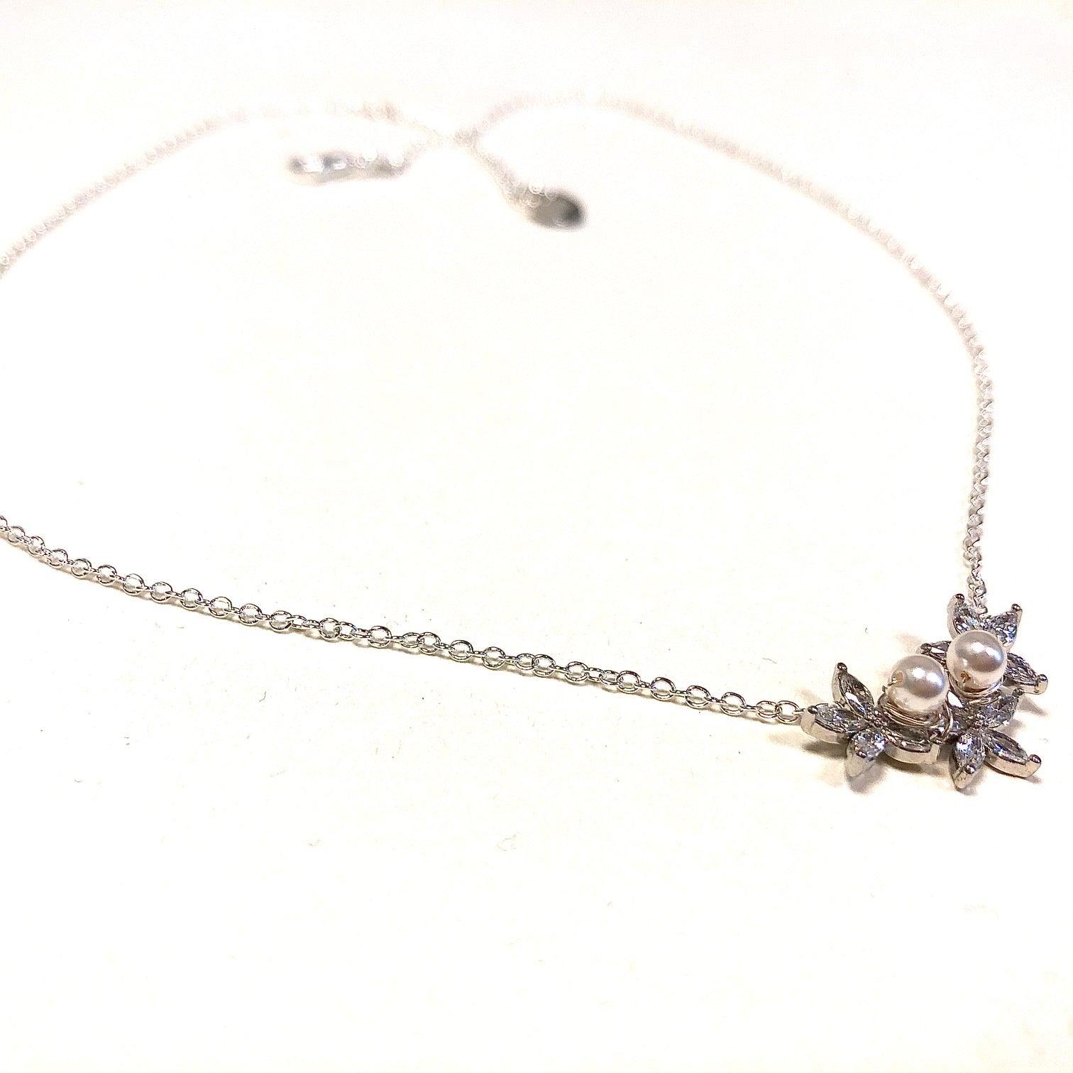 Collier de mariage feuillage zircon et perles