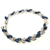 Bracelet de mariage bleu et argent Feuillage et perles