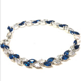 Bracelet de mariage bleu et argent Feuillage et perles