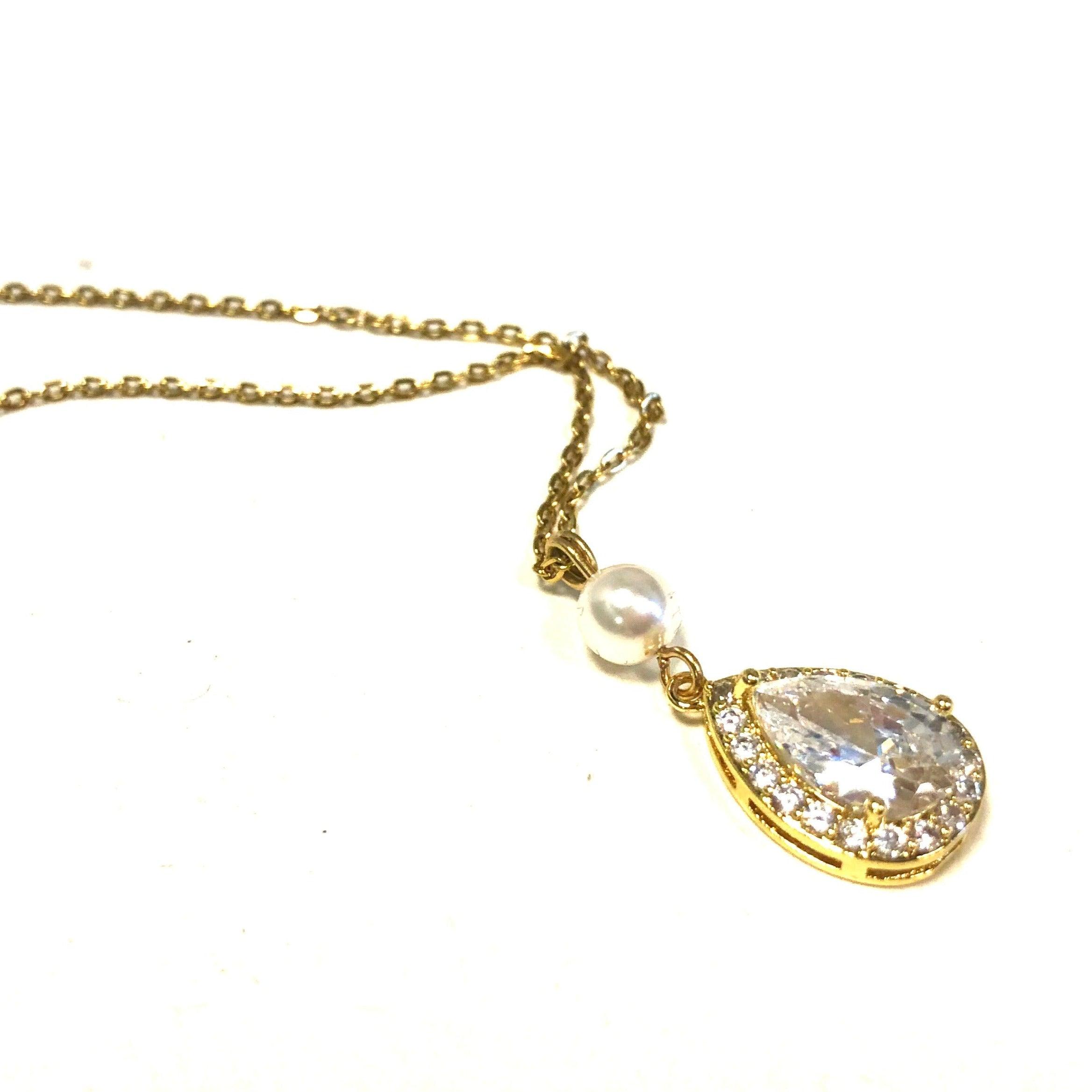 Collier de mariage goutte  zircon et perles