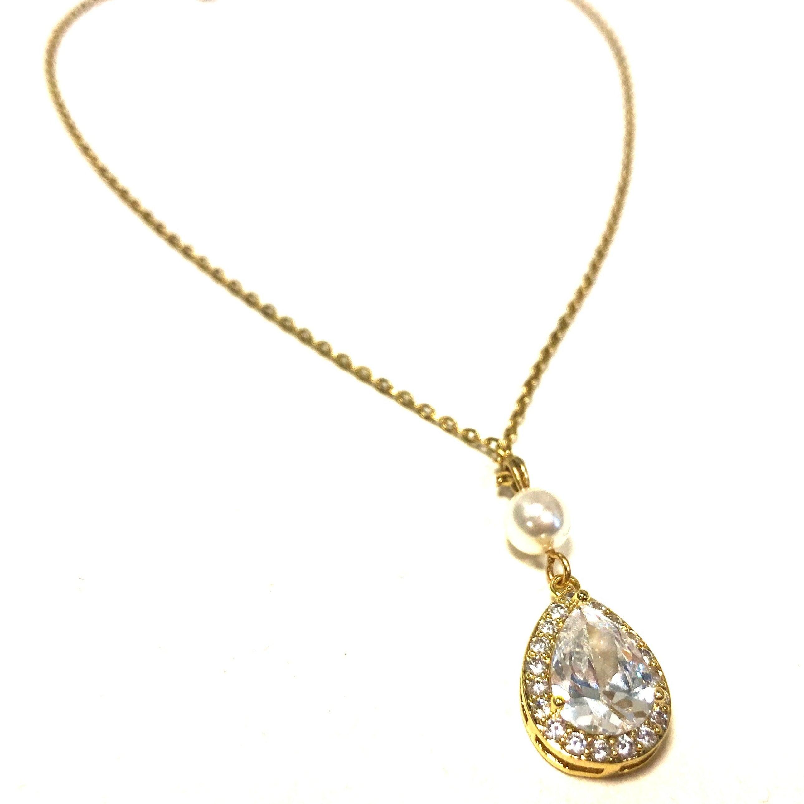 Collier de mariage goutte  zircon et perles