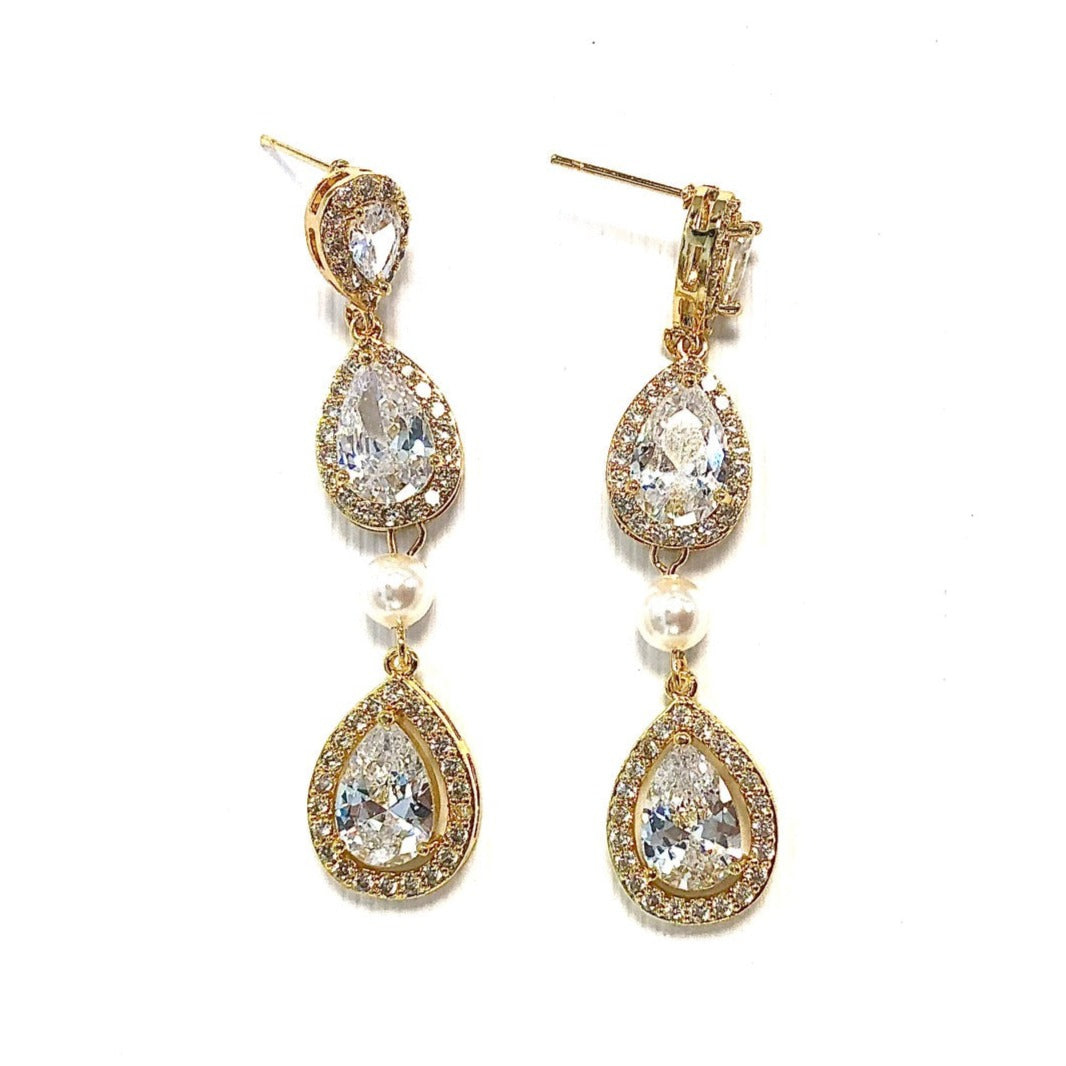 Boucles d'oreilles de mariage  gouttes zircon dorée 