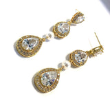 Boucles d'oreilles de mariage  gouttes zircon dorée 
