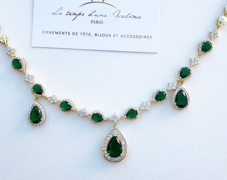 Bijoux de front vert et doré henné