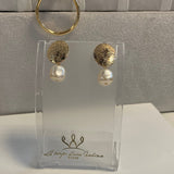 Boucles d'oreilles en acier inoxydable doré et perle Baroque rétro - Le Temps d'une Walima