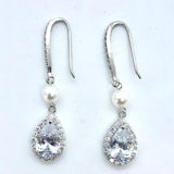 boucles d'oreilles de mariage goute  zircon et perle nacrée swarovski 