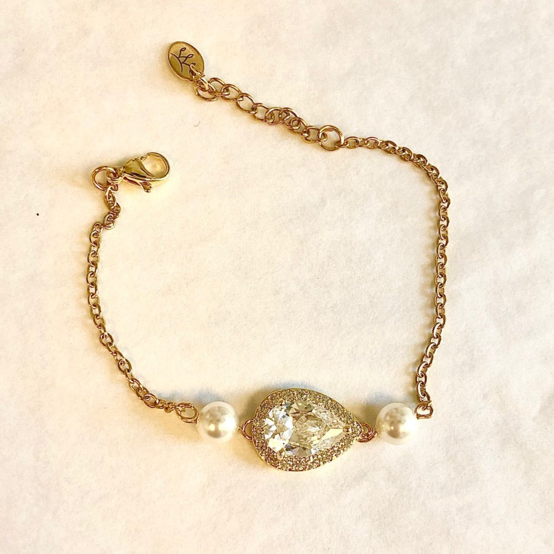 Bracelet de mariage goutte zircon et perles les précieuses