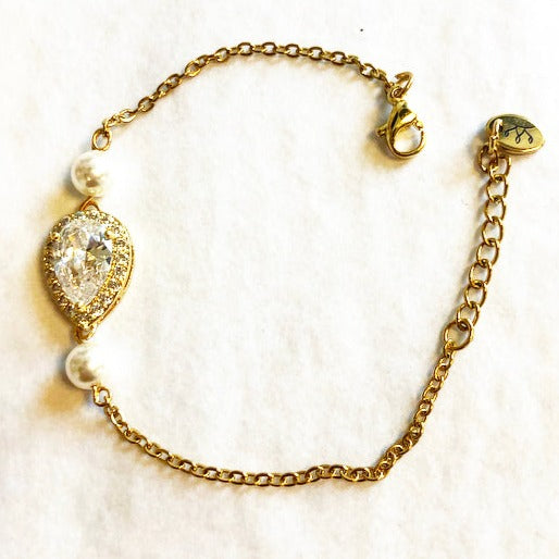 Bracelet de mariage goutte zircon et perles les précieuses