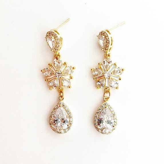 Boucles d'oreilles plaqué or jaunede  mariage avec  goutte en zircon Bohème