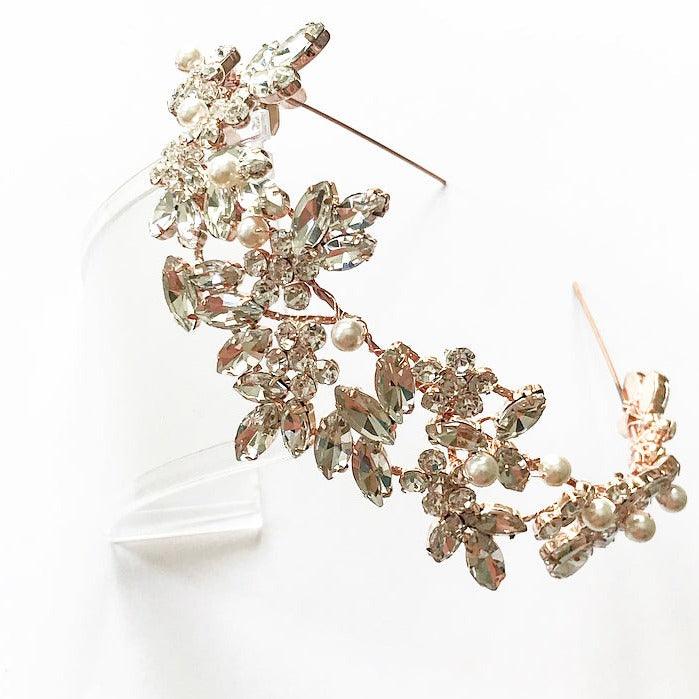 Diadème mariage oriental feuillage en strass et perles Swarovski Iris