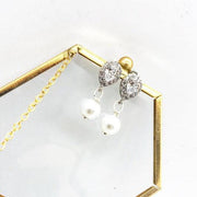 Boucles d'oreilles mariage en perle et  goutte zircon 