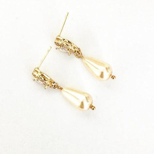 Boucles d'oreilles de mariage  dorée strass et goutte perlée de mariage Amal