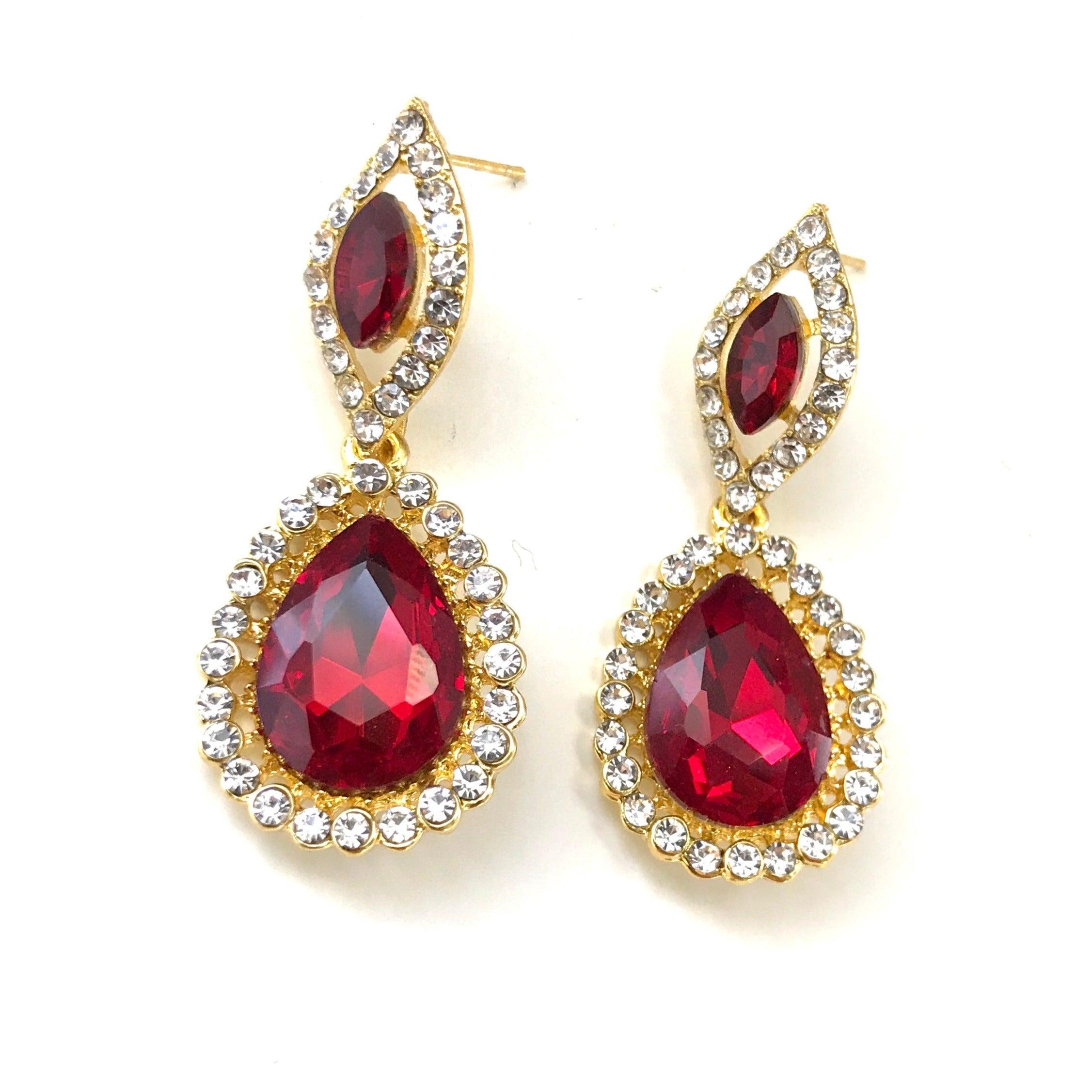 Boucles d'oreilles mariage orientale rouges et dorées Leyina