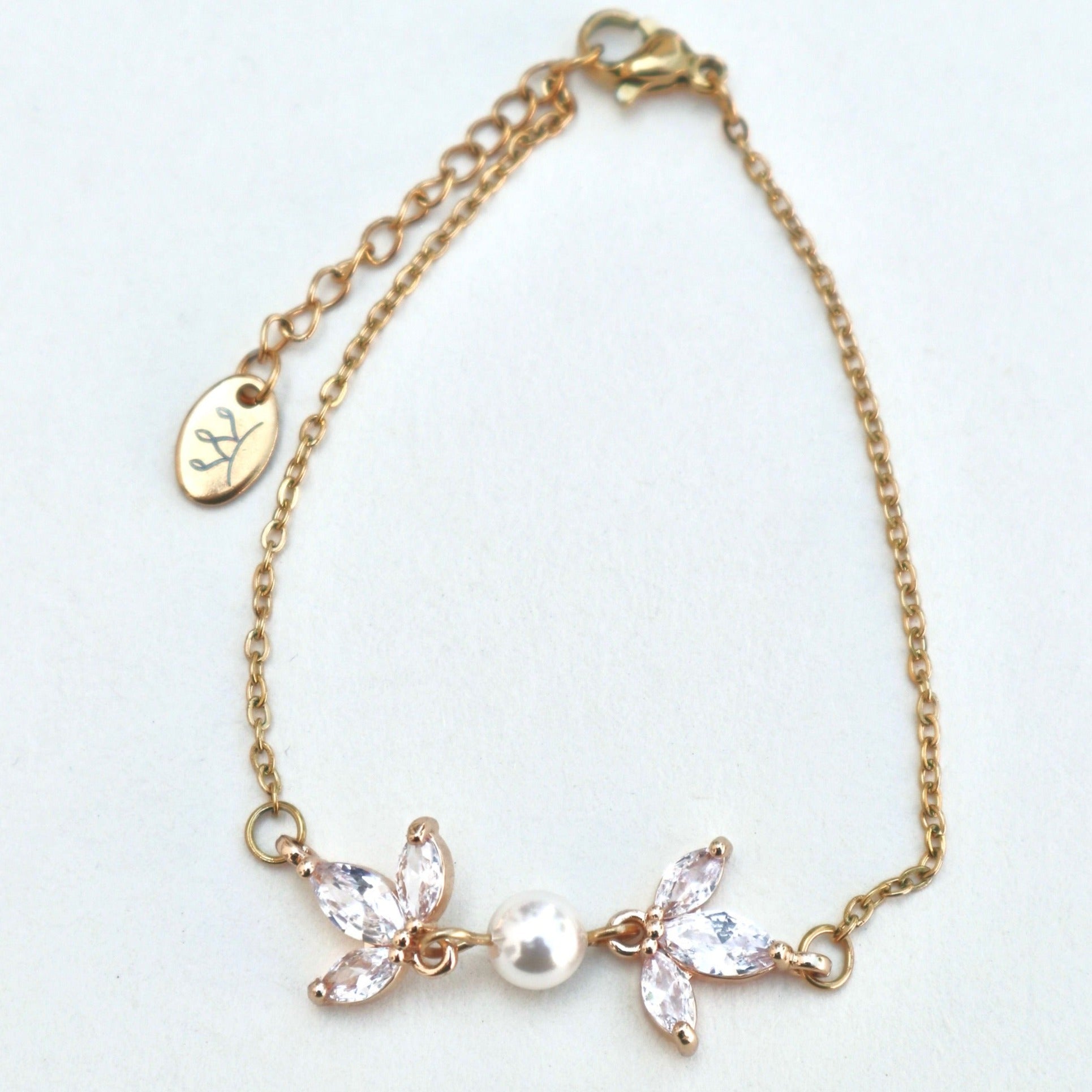 bracelet feuille et perles zircon