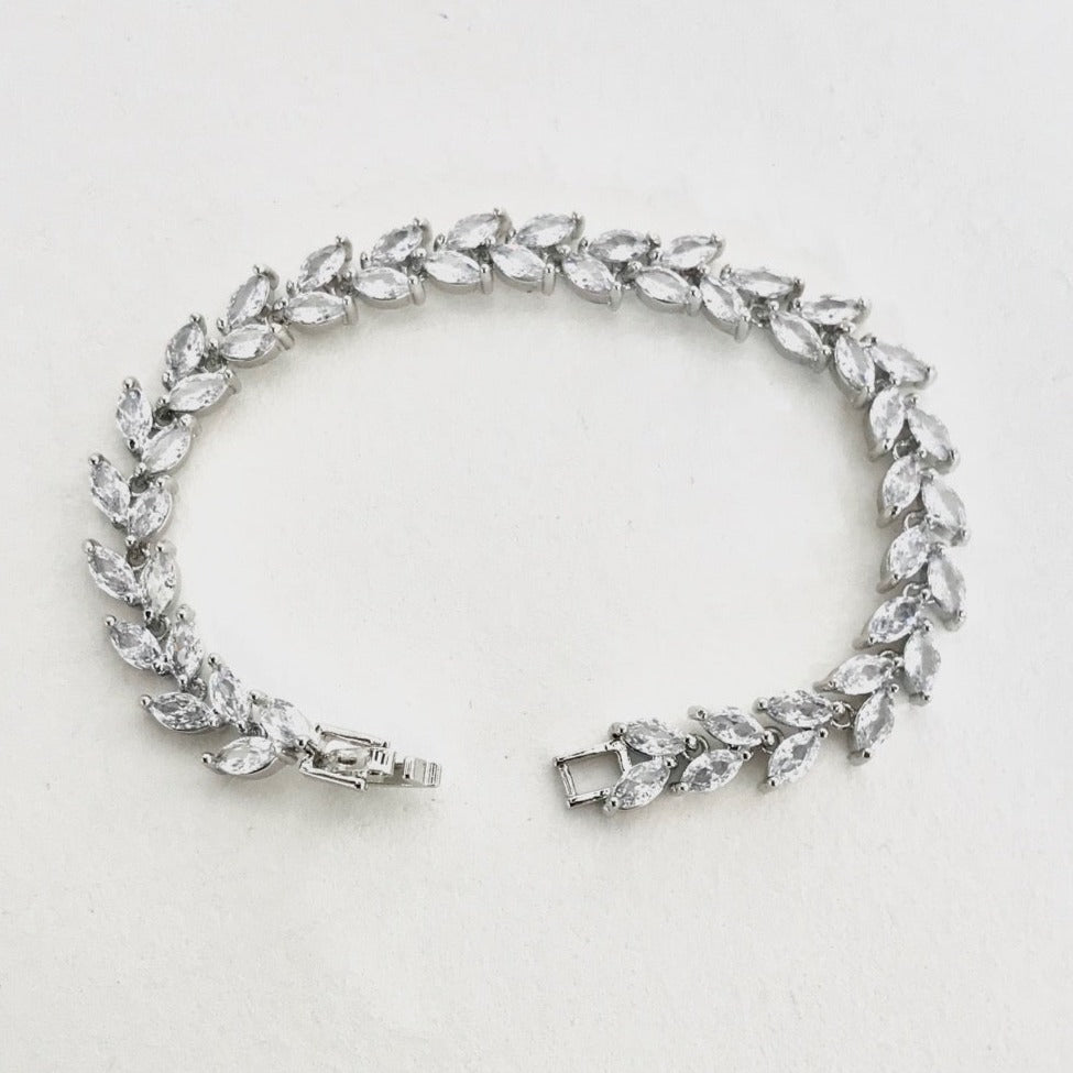 Bracelet de mariage plaqué or Feuillage en Zircone