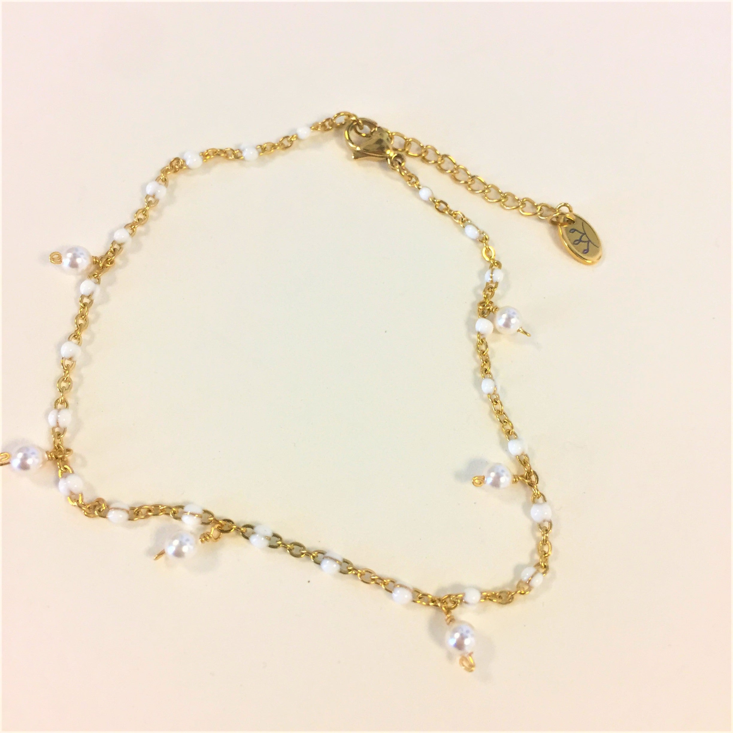 Bracelet de cheville doré en acier inoxydable perles nacrées - Le Temps d'une Walima