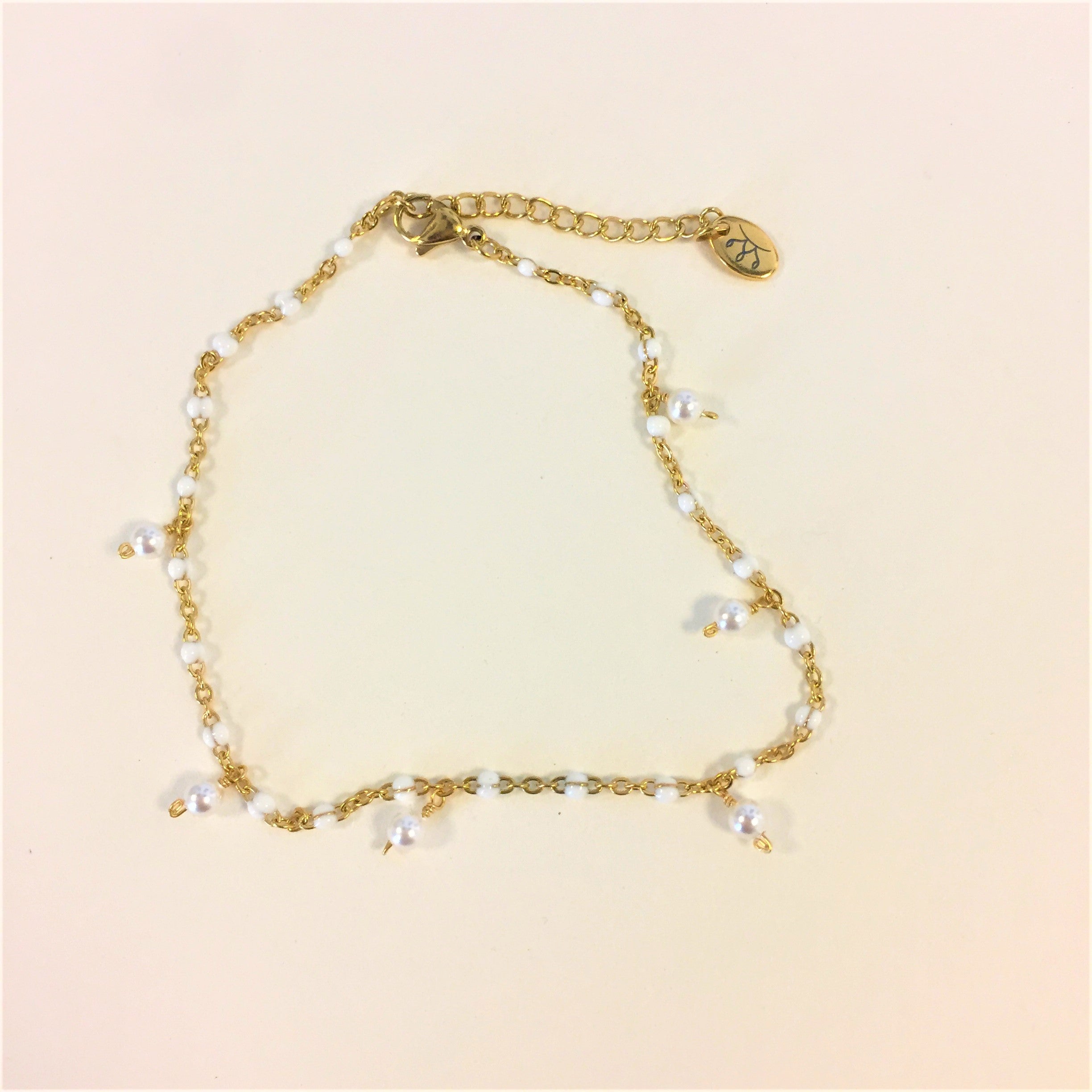Bracelet de cheville doré en acier inoxydable perles nacrées - Le Temps d'une Walima