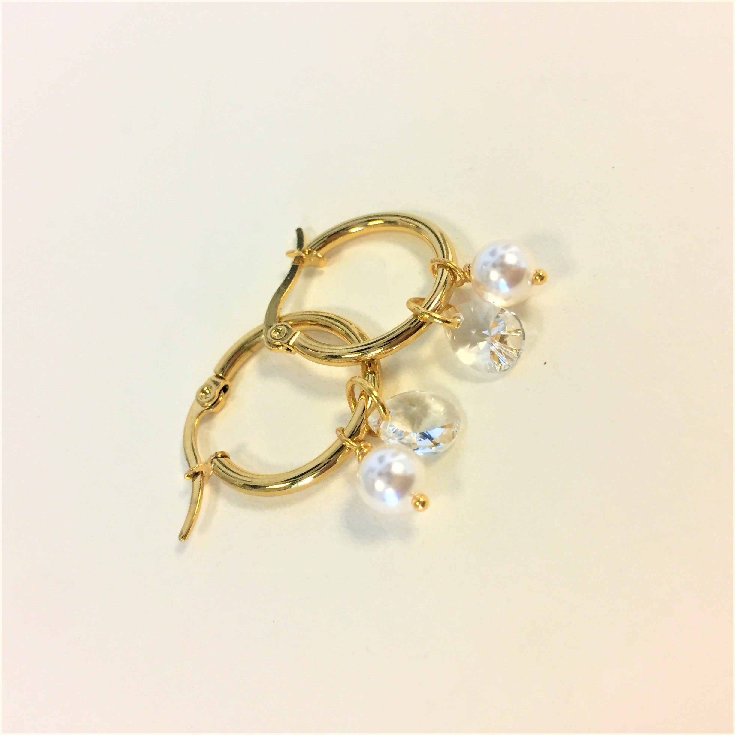 Créoles dorées et cristal et perles Swarovski ®acier inoxydable - Le Temps d'une Walima