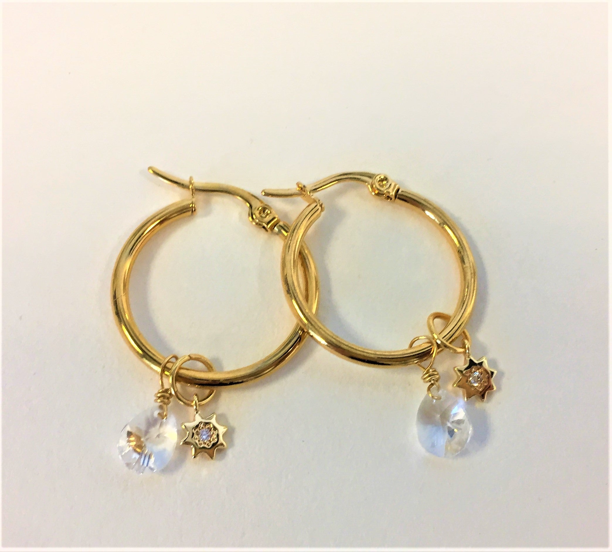 Créoles dorées acier inoxydable avec cristal Swarovski ®et étoiles en plaqué or et zircon acier inoxydable - Le Temps d'une Walima
