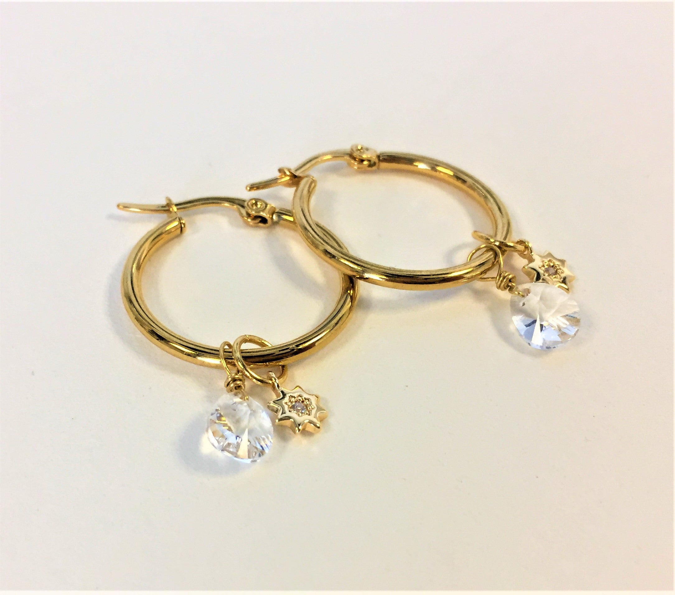 Créoles dorées acier inoxydable avec cristal Swarovski ®et étoiles en plaqué or et zircon acier inoxydable - Le Temps d'une Walima