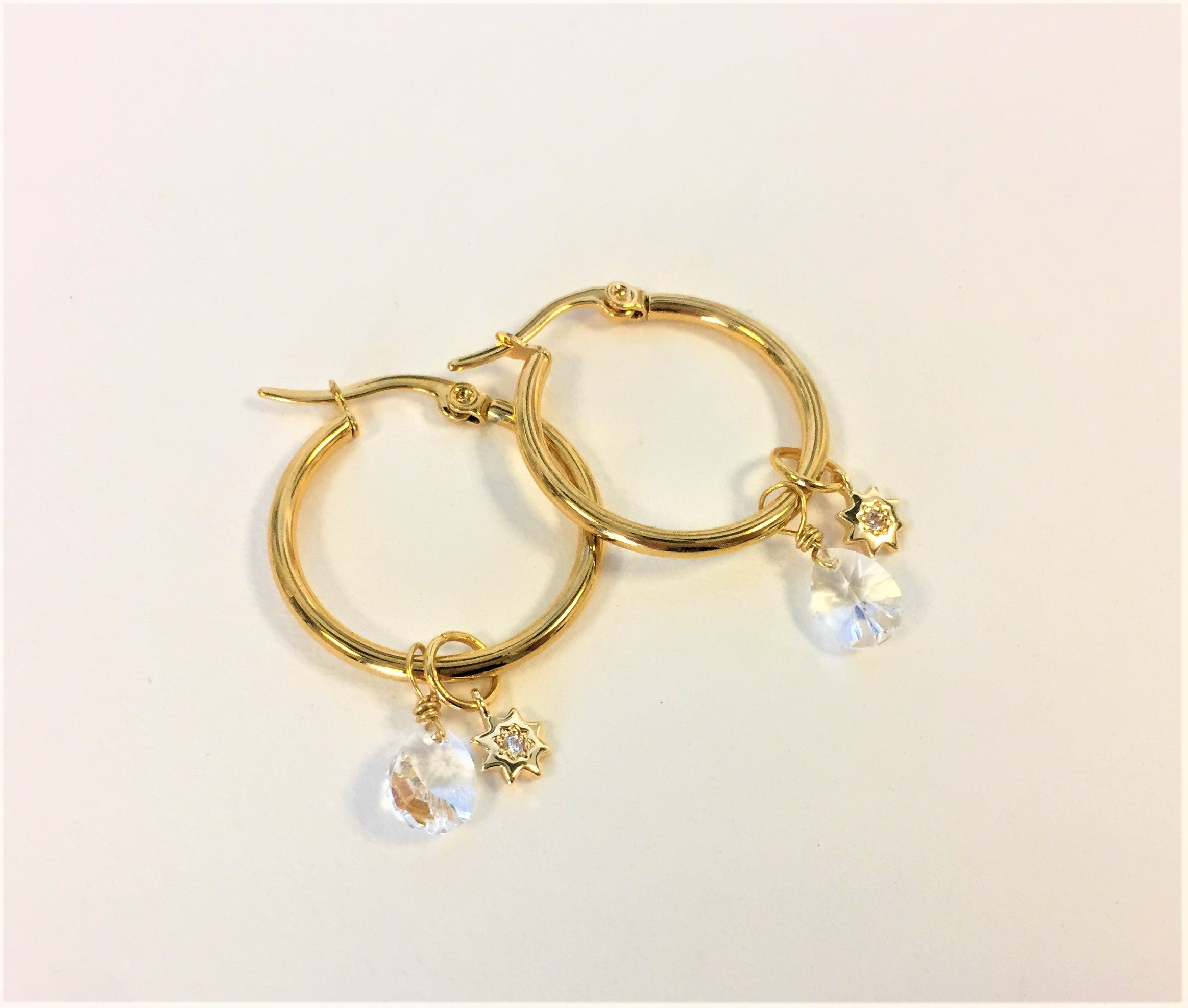Créoles dorées acier inoxydable avec cristal Swarovski ®et étoiles en plaqué or et zircon acier inoxydable - Le Temps d'une Walima