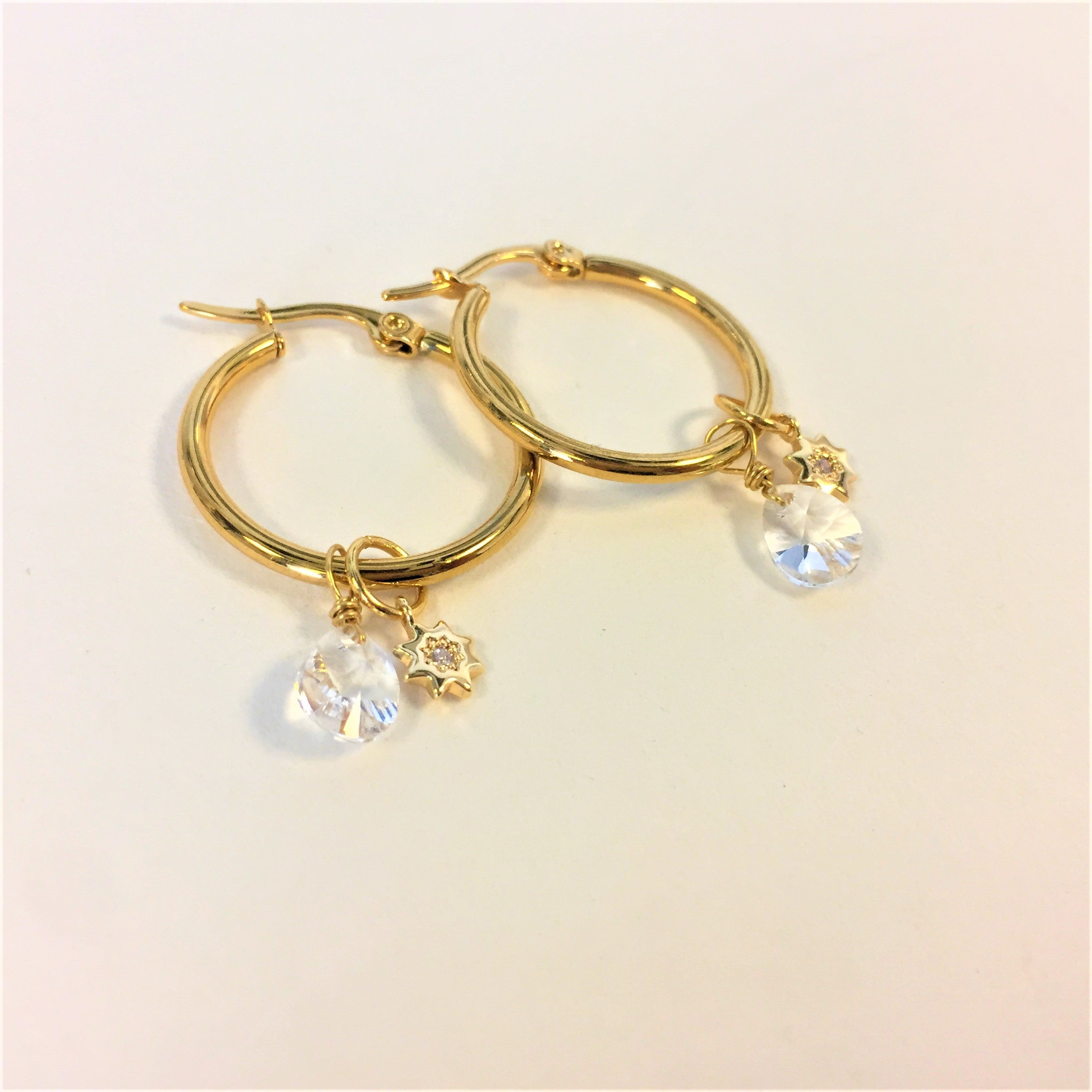 Créoles dorées acier inoxydable avec cristal Swarovski ®et étoiles en plaqué or et zircon acier inoxydable - Le Temps d'une Walima