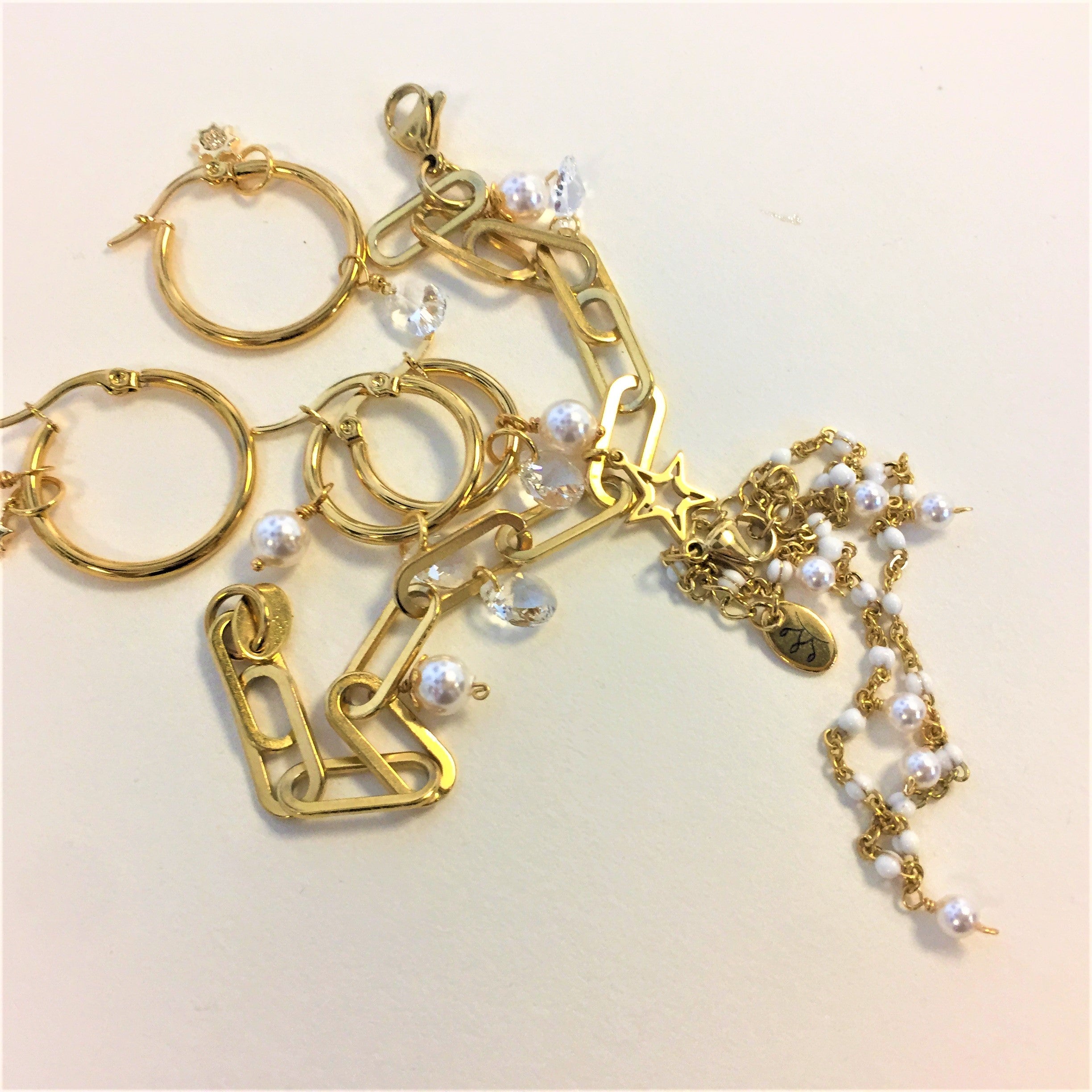 Bracelet de cheville doré en acier inoxydable perles nacrées - Le Temps d'une Walima