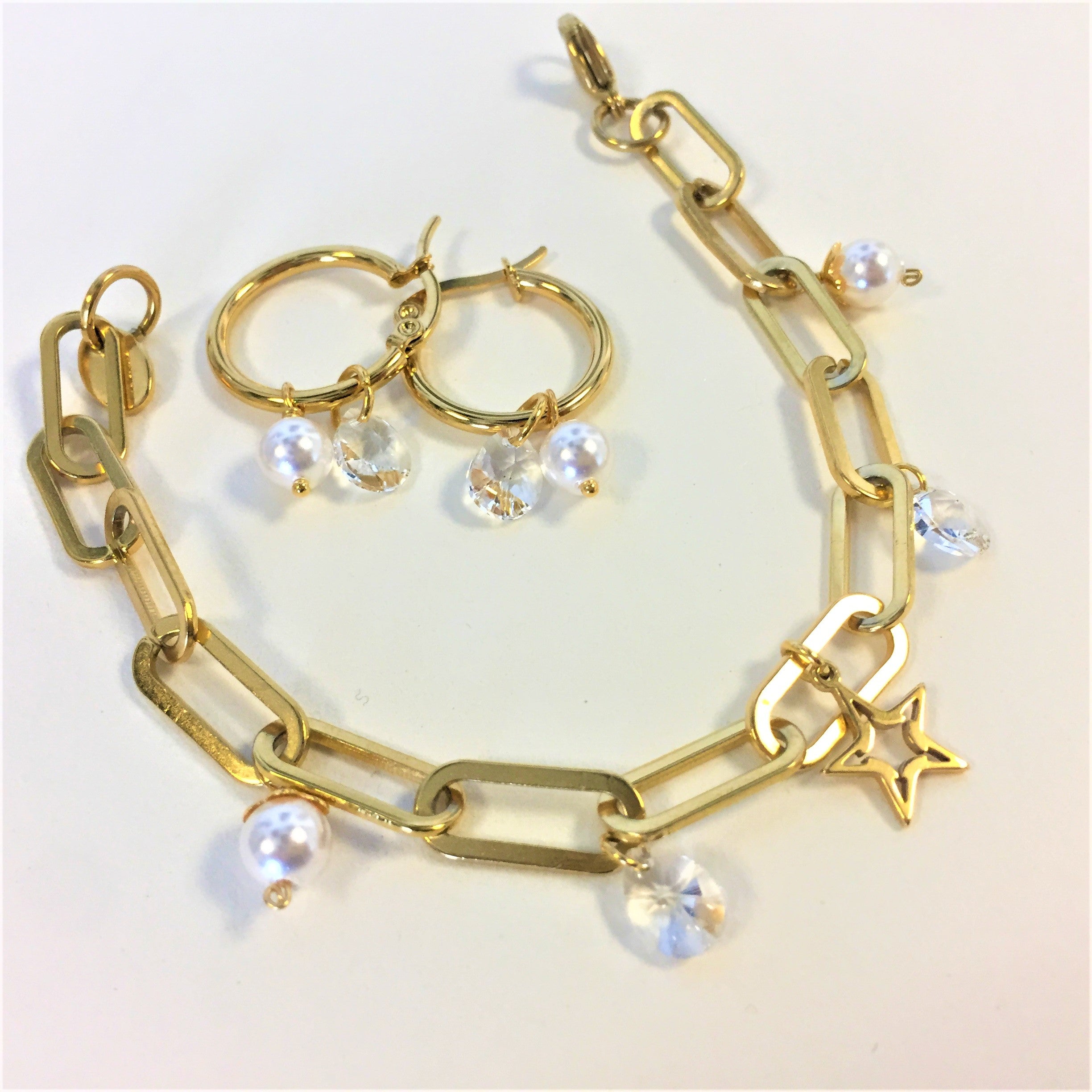 Créoles dorées et cristal et perles Swarovski ®acier inoxydable - Le Temps d'une Walima