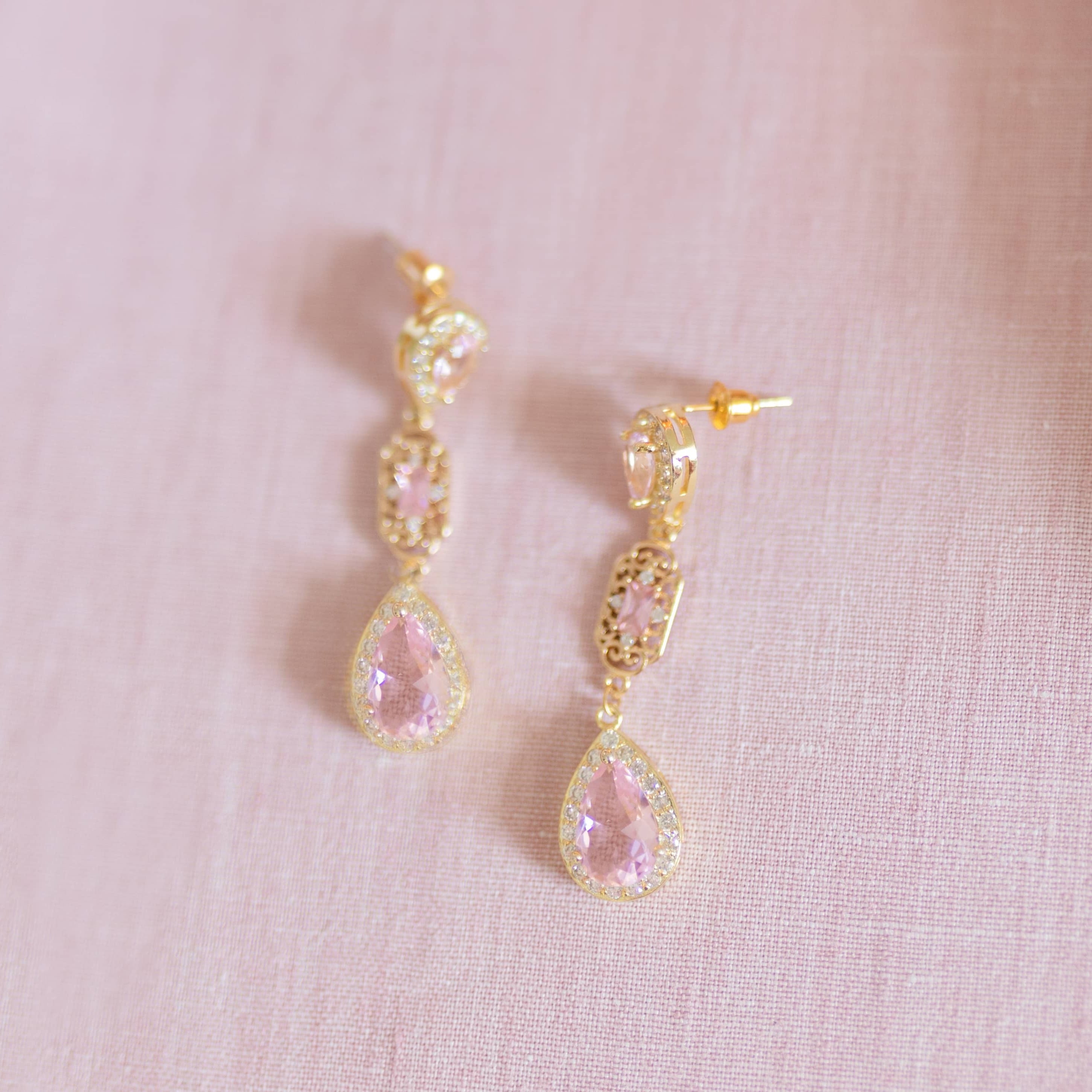 Boucles d'oreilles de cérémonie rose et doré