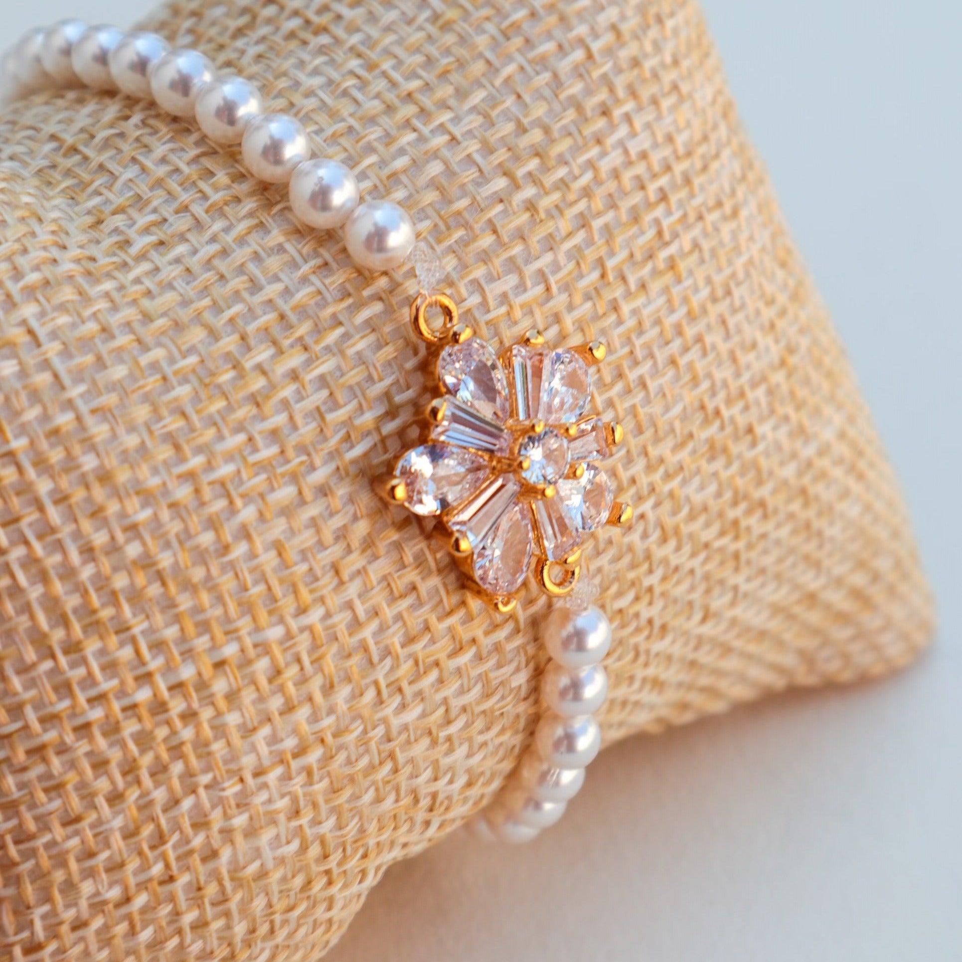 Bracelet de mariage bohème en perles et zircon
